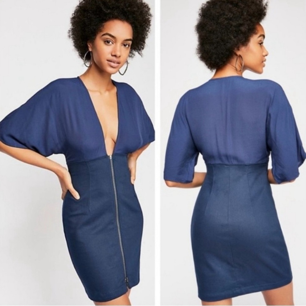 Free People Navy Blue Two-Tone Mini Dress